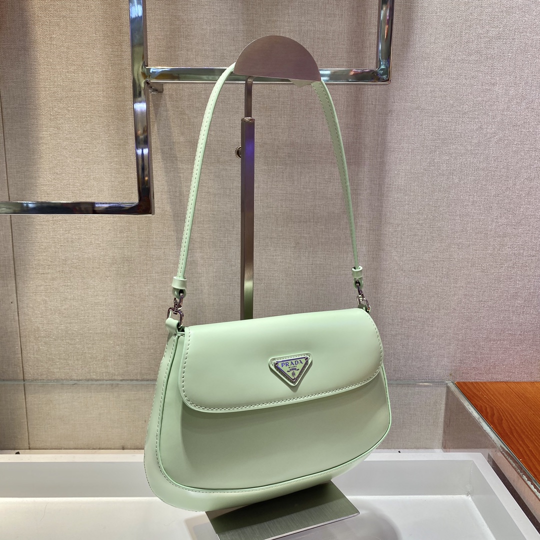 Prada Cleo Brushed Leather Shoulder Bag With Flap Bubble Green 1BD311